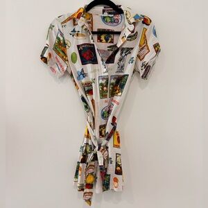 Jane and Delancey Tropical Fruit Shirt Dress with Belt